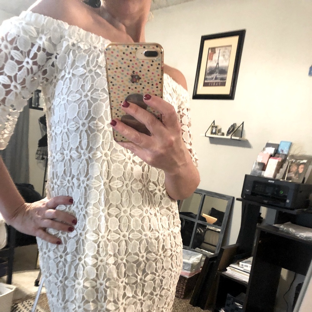 NWT WHITE LACE OFF SHOULDER DRESS